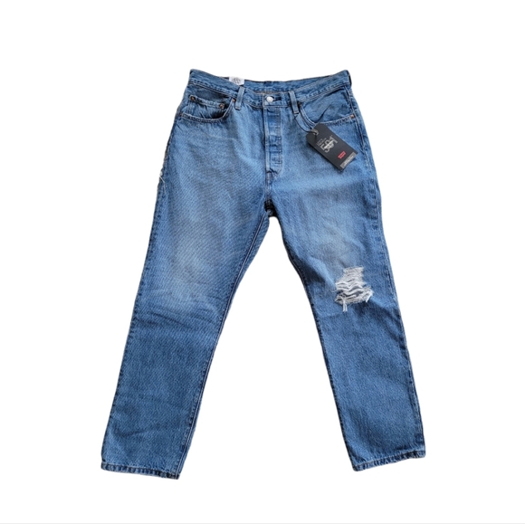 LEVI'S Premium 501 High Rise Straight Cropped Leg Distressed Button Fly Jeans - Picture 2 of 16